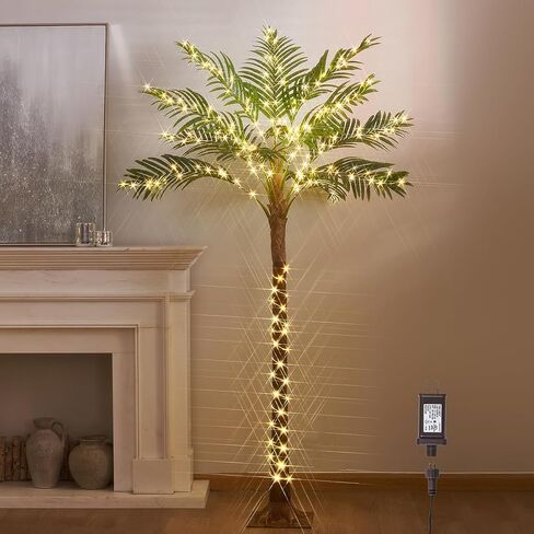 litbloom شجرة النخيل الاصطناعية مع أضواء 6FT 220 أضواء LED خرافية، مضاءة شجرة النخيل المكونات في داخلي خارج المنزل غرفة الفناء حمام السباحة الديكور in Kuwait