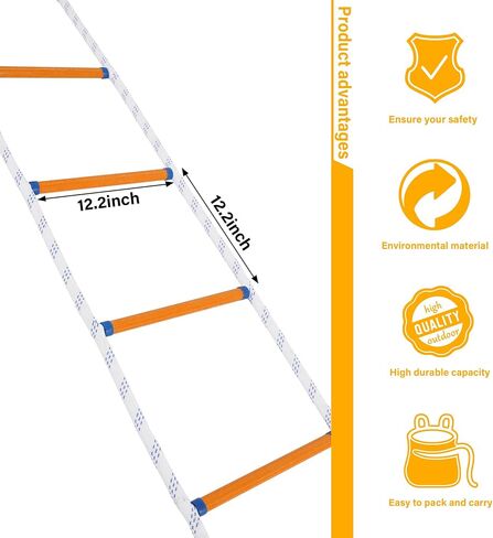 Emergency Fire Escape Ladder Flame Resistant Safety Extension Rope Ladder with 2 Hooks, 2 Story Homes Reusable Compact & Portable External Ladder (2M / 6.6FT) in Saudi Arabia