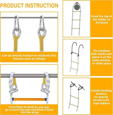 Emergency Fire Escape Ladder Flame Resistant Safety Extension Rope Ladder with 2 Hooks, 2 Story Homes Reusable Compact & Portable External Ladder (2M / 6.6FT) in Saudi Arabia