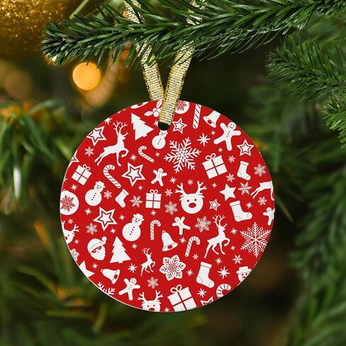 12PCS Sublimation Ceramic Ornaments - Sublimation Ornaments Blanks Bulk with Christmas Ribbons - Ceramic Discs Ornament for Heat Press - White Round Porcelain Ornament - XMAS Tree Decorate Crafts Gift in Kuwait