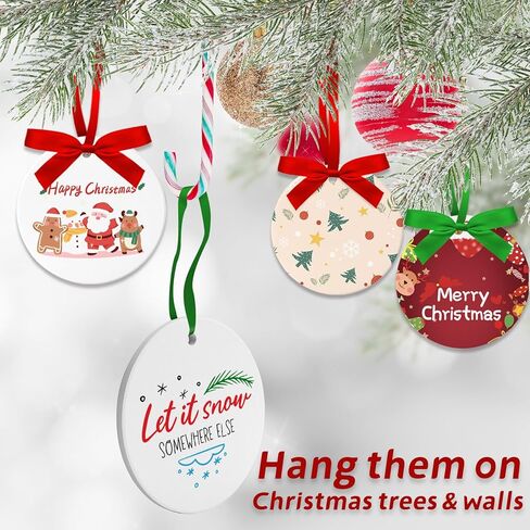 12PCS Sublimation Ceramic Ornaments - Sublimation Ornaments Blanks Bulk with Christmas Ribbons - Ceramic Discs Ornament for Heat Press - White Round Porcelain Ornament - XMAS Tree Decorate Crafts Gift in Kuwait