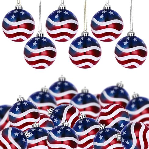 July 4th Hanging Balls – Red White and Blue Decorations – Ideal 4th of July Tree Ornaments - Patriotic Tree Ornaments to Celebrate Independence Day (24pcs) in Saudi Arabia