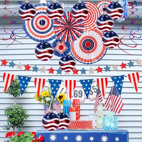 July 4th Hanging Balls – Red White and Blue Decorations – Ideal 4th of July Tree Ornaments - Patriotic Tree Ornaments to Celebrate Independence Day (24pcs) in Saudi Arabia