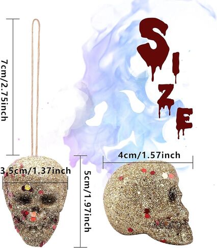 18 PCS Halloween Mini Glitter Hanging Skull Heads-Colorful Foam Hanging Skeleton Head Decoration-Hanging Ornament for Halloween Party and Xmas Tree Supplies(18PCS) in Kuwait