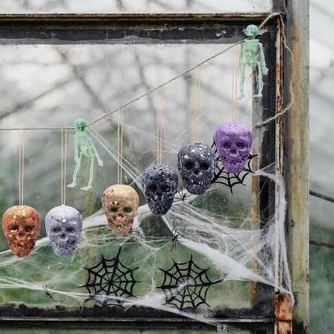18 PCS Halloween Mini Glitter Hanging Skull Heads-Colorful Foam Hanging Skeleton Head Decoration-Hanging Ornament for Halloween Party and Xmas Tree Supplies(18PCS) in Kuwait