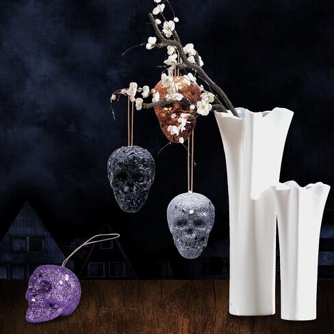 18 PCS Halloween Mini Glitter Hanging Skull Heads-Colorful Foam Hanging Skeleton Head Decoration-Hanging Ornament for Halloween Party and Xmas Tree Supplies(18PCS) in Kuwait
