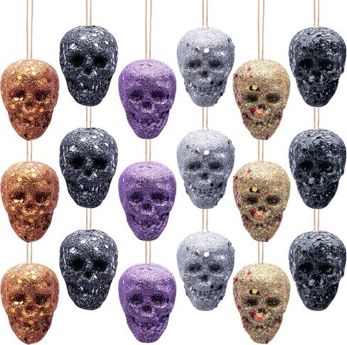 18 PCS Halloween Mini Glitter Hanging Skull Heads-Colorful Foam Hanging Skeleton Head Decoration-Hanging Ornament for Halloween Party and Xmas Tree Supplies(18PCS) in Kuwait