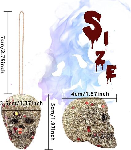 18 PCS Halloween Mini Glitter Hanging Skull Heads-Colorful Foam Hanging Skeleton Head Decoration-Hanging Ornament for Halloween Party and Xmas Tree Supplies(18PCS) in Kuwait