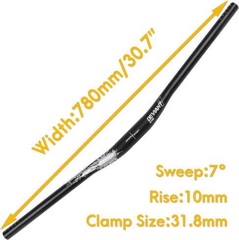 Satori DEVIANT Flat Riser Handlebar for MTB Mountain Bike Downhill & Enduro Bicycle AL7050 Aluminum Alloy 7 Degree Sweep 31.8mm Clamp - Rise 10mm - Width 720mm in Saudi Arabia