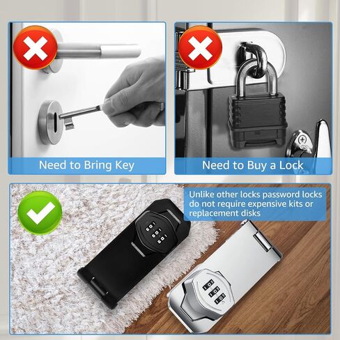 Mechanical Password Rotary Hasp Locks, 3 Digit Keyless Combination Lock for Cabinet Doors, Door Security Slide Latch Lock for Cabinets, Gate Locks for Barn Door, Bathroom, Outdoor in Saudi Arabia