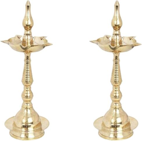 زيت ساماي نحاسي 5 وجوه، ساماي واقف ديباك، مصباح بوجا للمعبد، مصباح ديكور بارتفاع 6.2 بوصة مجموعة 2 (قطعتان) in Kuwait