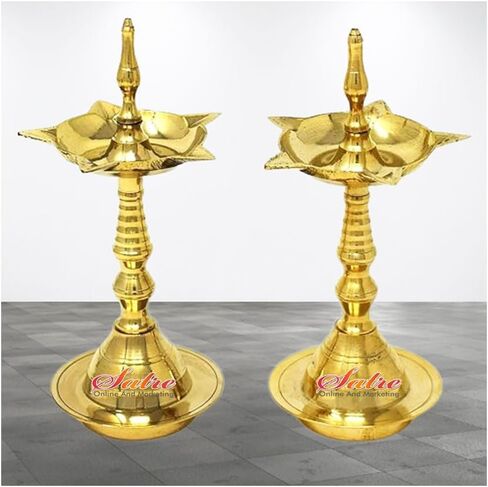 زيت ساماي نحاسي 5 وجوه، ساماي واقف ديباك، مصباح بوجا للمعبد، مصباح ديكور بارتفاع 6.2 بوصة مجموعة 2 (قطعتان) in Kuwait