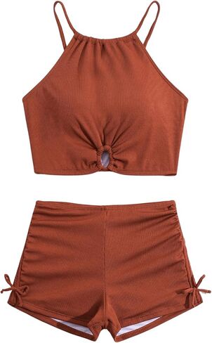 Girl's 2 Piece Swimsuits O Ring Drawstring Sleeveless Cute Bikini Set High Waisted Bathing Suit in Saudi Arabia