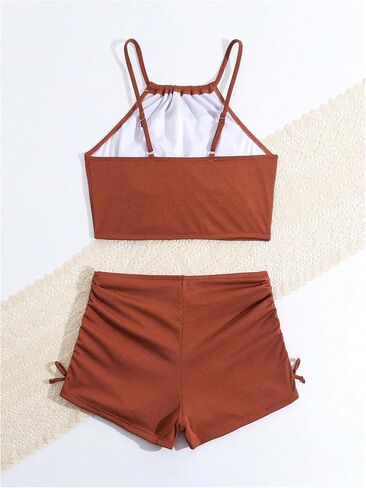 Girl's 2 Piece Swimsuits O Ring Drawstring Sleeveless Cute Bikini Set High Waisted Bathing Suit in Saudi Arabia