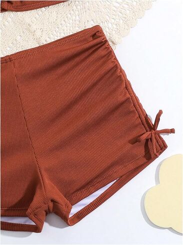 Girl's 2 Piece Swimsuits O Ring Drawstring Sleeveless Cute Bikini Set High Waisted Bathing Suit in Saudi Arabia
