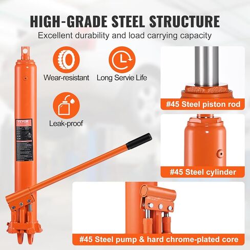 VEVOR Hydraulic Long Ram Jack, 8 Ton Engine Hoist Cylinder with Double Piston Pump and Clevis Base, Hydraulic Ram Cylinder for Engine Lift Hoists, Hydraulic Garage/Shop Cranes, Mechanical, Farm in Saudi Arabia
