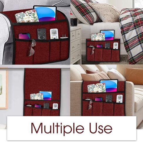 Joywell Sofa Armrest Organizer, Remote Control Holder for Recliner Couch, Arm Chair Caddy with 5 Pockets for Magazine, Tablet, Phone, iPad, Burgundy in Saudi Arabia