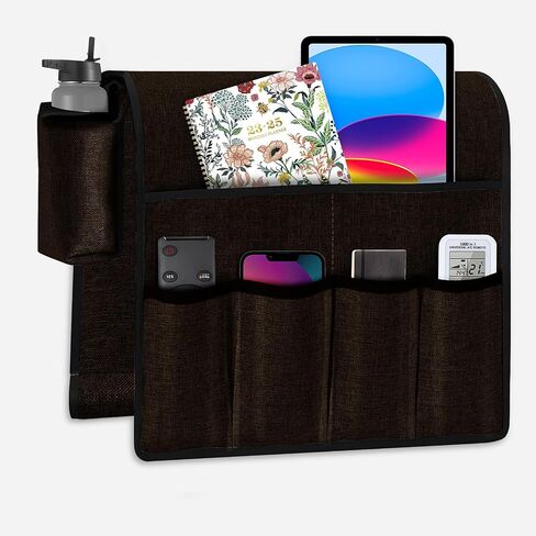 Joywell Armchair Caddy Organizer with Bottle Holder,Remote Contral Holder for Couch Recliner Armrest Organizer Sofa Arm Chair Caddie with 7 Pocket Storage for Magazine, Phone, iPad, Dark Brown in Saudi Arabia