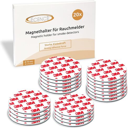 ECENCE 1pcs Magnetic Smoke Detector Mount Magnetic Adhesive Pads For Smoke Alarms Ø 70mm - Fast & Safe Mounting - No Drilling Or Screws - Fire Protection - Installation Tool in Kuwait