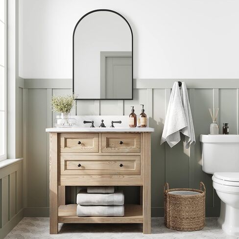 تصميمات بارنيارد مرآة مقوسة مقاس 24 × 36، مرآة بإطار معدني للجدار، مرايا زينة للحمام مثبتة على الحائط، أسود in Kuwait