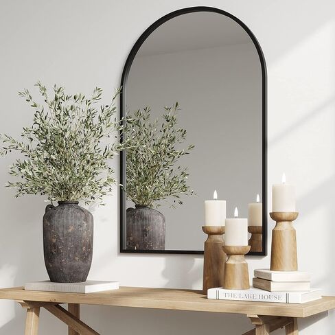 تصميمات بارنيارد مرآة مقوسة مقاس 24 × 36، مرآة بإطار معدني للجدار، مرايا زينة للحمام مثبتة على الحائط، أسود in Kuwait