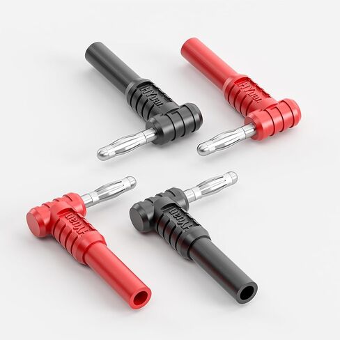 Goupchn 4 مللي متر الزاوية اليمنى موصلات قابس الموز 4 قطعة 4 مللي متر ذكر إلى 4 مللي متر موصل سالب الأحمر والأسود للاتصال الكهربائي اختبار in Kuwait