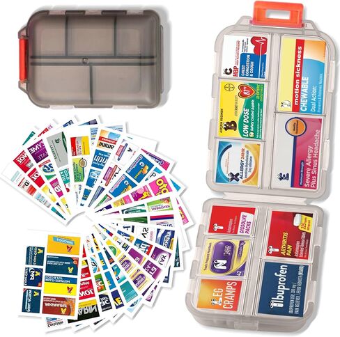 Pill Organizer with Medicine Labels Travel Daily Pill Container Mini Medication Organizer Storage Pill Organizer Travel Essentials Pill Case 7 Day Pill Organizer(Grey & 161 Lables) in Saudi Arabia