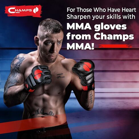 Champs MMA Gloves for Men and Women -Breathable UFC Gloves with Superior Wrist Support & Shock Absorption - Padded Kickboxing, Boxing, & Muay Thai Fingerless Gloves for Sparring in Saudi Arabia