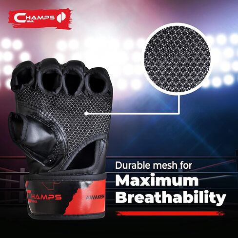 Champs MMA Gloves for Men and Women -Breathable UFC Gloves with Superior Wrist Support & Shock Absorption - Padded Kickboxing, Boxing, & Muay Thai Fingerless Gloves for Sparring in Saudi Arabia