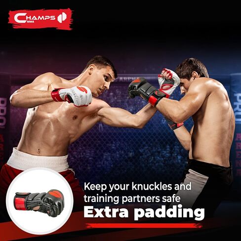 Champs MMA Gloves for Men and Women -Breathable UFC Gloves with Superior Wrist Support & Shock Absorption - Padded Kickboxing, Boxing, & Muay Thai Fingerless Gloves for Sparring in Saudi Arabia