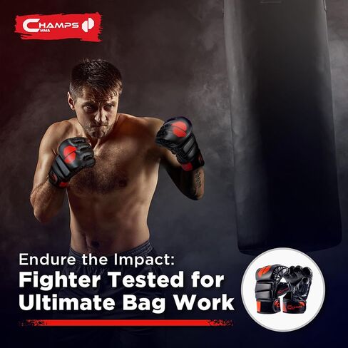Champs MMA Gloves for Men and Women -Breathable UFC Gloves with Superior Wrist Support & Shock Absorption - Padded Kickboxing, Boxing, & Muay Thai Fingerless Gloves for Sparring in Saudi Arabia