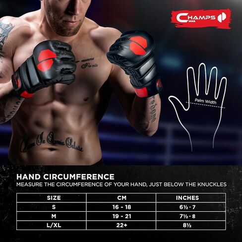 Champs MMA Gloves for Men and Women -Breathable UFC Gloves with Superior Wrist Support & Shock Absorption - Padded Kickboxing, Boxing, & Muay Thai Fingerless Gloves for Sparring in Saudi Arabia