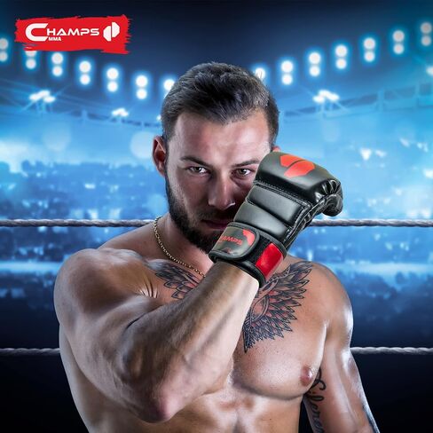 Champs MMA Gloves for Men and Women -Breathable UFC Gloves with Superior Wrist Support & Shock Absorption - Padded Kickboxing, Boxing, & Muay Thai Fingerless Gloves for Sparring in Saudi Arabia