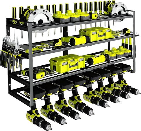 Power Tool Organizer Wall Mount,8 Drill Holder Wall Mount,4-Layer Garage Tool Organizer Wall Mount,Heavy Duty Power Tool Rack,Cordless Tool Organizer with Screwdriver Holder/Hammer Holder/Plier Holder in Saudi Arabia