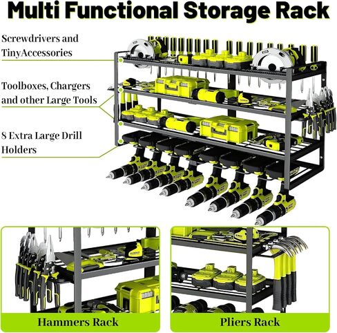 Power Tool Organizer Wall Mount,8 Drill Holder Wall Mount,4-Layer Garage Tool Organizer Wall Mount,Heavy Duty Power Tool Rack,Cordless Tool Organizer with Screwdriver Holder/Hammer Holder/Plier Holder in Saudi Arabia
