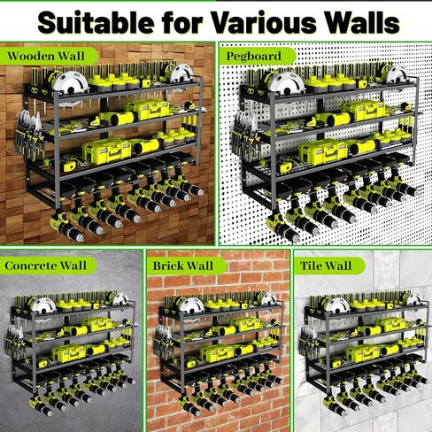 Power Tool Organizer Wall Mount,8 Drill Holder Wall Mount,4-Layer Garage Tool Organizer Wall Mount,Heavy Duty Power Tool Rack,Cordless Tool Organizer with Screwdriver Holder/Hammer Holder/Plier Holder in Saudi Arabia