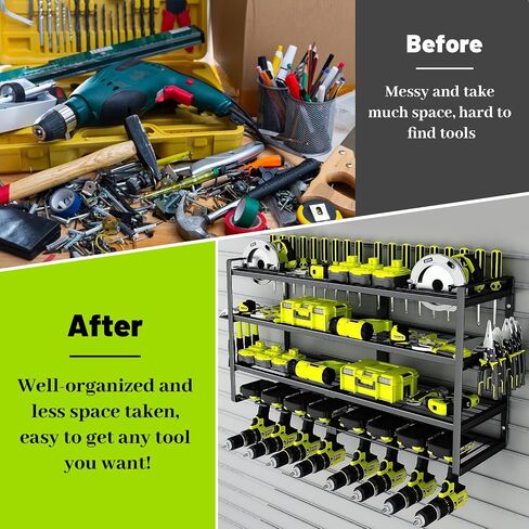Power Tool Organizer Wall Mount,8 Drill Holder Wall Mount,4-Layer Garage Tool Organizer Wall Mount,Heavy Duty Power Tool Rack,Cordless Tool Organizer with Screwdriver Holder/Hammer Holder/Plier Holder in Saudi Arabia