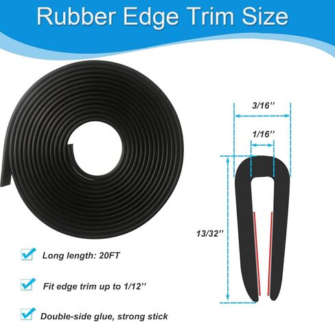 قناة U بحافة مطاطية، شريط ختم EPDM ذاتي اللصق 1/16 بوصة، واقي حافة معدنية مرنة، مناسب لحافة العرض 1-3/32 بوصة، الصفائح المعدنية، أبواب السيارة، ألواح فولاذية، زجاج (20 قدمًا، أسود) ) in Saudi Arabia