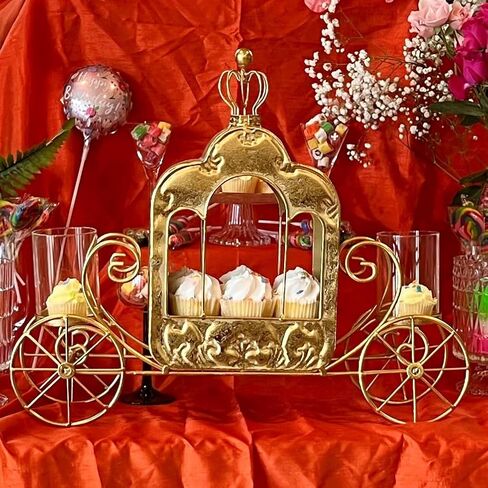 Cinderella Carriage Candle Holder, Princess Style Centerpiece, Gold Lacquered Iron, Tealight Holder, 20 Inches Long, (Not a Toy) in Saudi Arabia