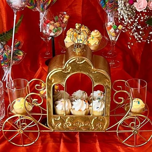 Cinderella Carriage Candle Holder, Princess Style Centerpiece, Gold Lacquered Iron, Tealight Holder, 20 Inches Long, (Not a Toy) in Saudi Arabia