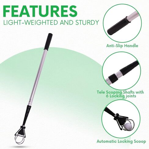 مسترد كرة الجولف | حقيبة الجولف المحمولة | جامع مزود بأنبوب من سبائك الألومنيوم/البلاستيك قابل للفصل مع منتقي تخزين للجيب وحامل المحملة in Kuwait