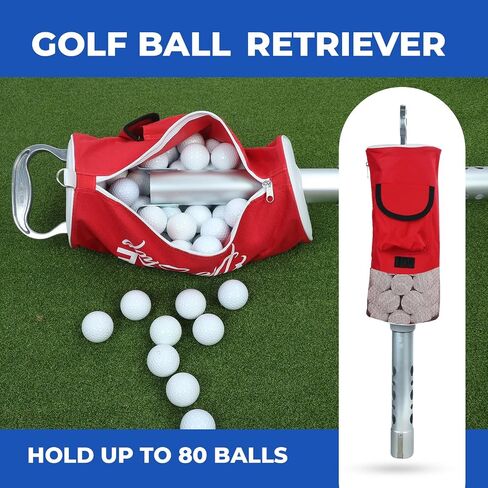 Golf Ball Retriever | Portable Golf Shag Bag | Collector with Detachable Aluminium Alloy/Plastic Tube with Pocket & Tee Holder Storage Picker in Saudi Arabia
