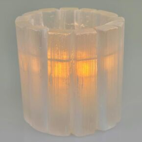Selenite Candle Holder - Healing Crystal Tealight Holder for Meditation Tranquility & Energy Balance - Cylindrical Healing Crystal Candle Holder Selenite Lamp Crystal for Healing Stone