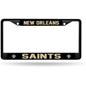 Rico Industries NFL Football New Orleans Saints Black Chrome Frame with Printed Inserts 12" x 6" Car/Truck Auto Accessory