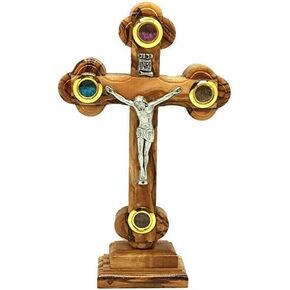 authentic Olive Wood Stand Cross with Holy Incense Soil Hand Made in The Holy Land Bethlehem Crucifix Jesus Jerusalem Carved Name