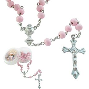 Generic 12 PCS First Communion Favor Pink Scented Rose Petal Rosary Necklace Gift for Guest Rosario de Recuerdo para Primera Comunion 12 Count (Pack of 1)
