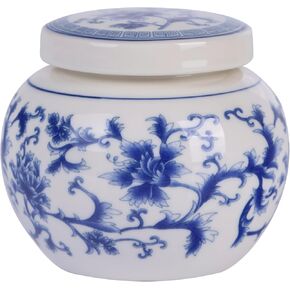 Elegant Mini Blue and White Porcelain Ceramic Ginger Jar With Twist Lid - Modern Twist on Traditional Design (Sun Flower[S])