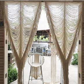 Macrame Curtain Room Divider Doorway CurtainBoho Curtain Doorway Window Wall Decor Fiber Yarn Art Craftsmanship Bedroom Wedding Backdrop Headboard Décor 41" W x 75" L in Kuwait