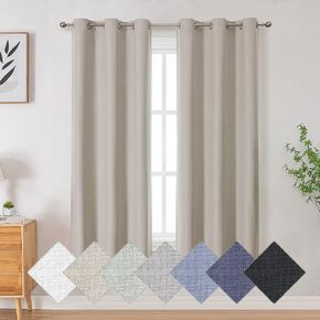 Taupe Total Blackout Curtains 63 Inches Long 2 Panels, Textured Full Room Darkening Panels, Faux Linen Look Thermal Insulated Drapes Panels for Bedroom Living Room (Grommets, 2xW40xL63)