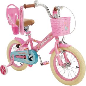 RULLY Kids Bike 12 14 16 inch for 2-7 Years Girls with Training Wheels & Front Handbrake, Kids Bicycle with Basket Bike Streamers Toddler Cycle Bikes